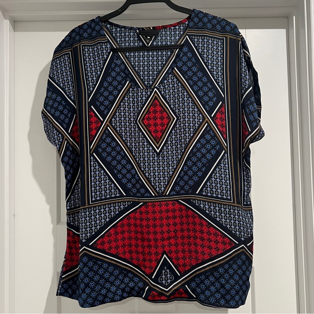 Worthington Geometric Short Sleeve Blouse
